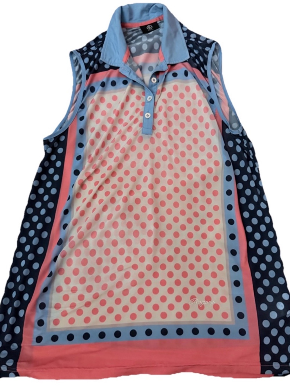 Women's Bogner Golf Sleeveless‎ Polo Size Large Polka Dots